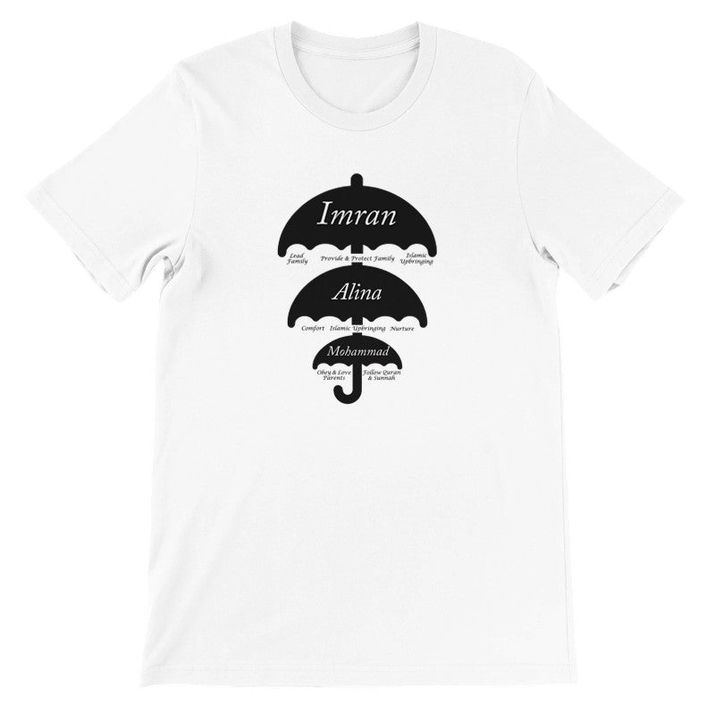 Personalised Islamic Family T-Shirt – Umbrella Design with Custom Names on Premium Cotton