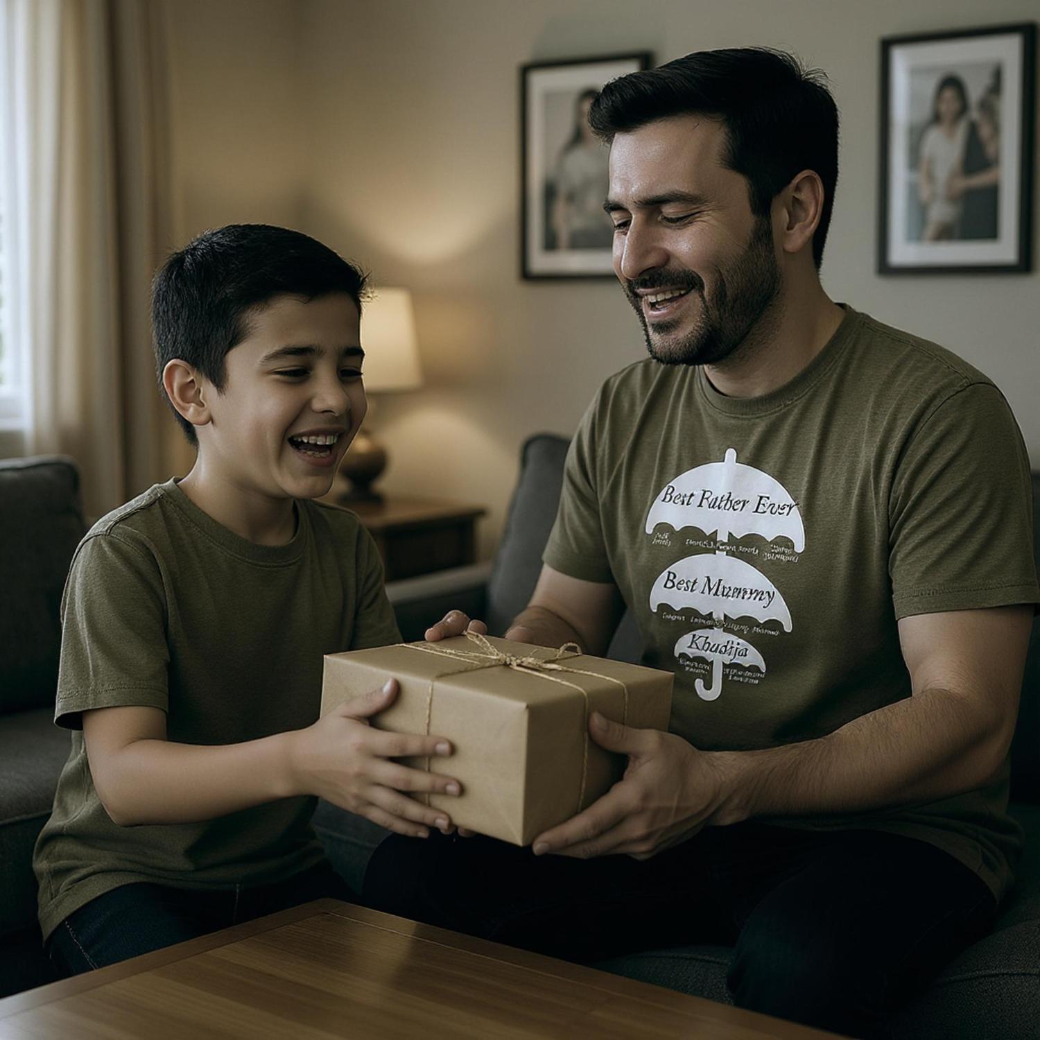 Personalised Islamic Family T-Shirt – Umbrella Design with Custom Names on Premium Cotton